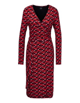 Bedrucktes Wickel-Kleid mit langen Ärmeln und Bindeband
