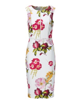 Ärmelloses Etui-Kleid mit Blüten-Druck