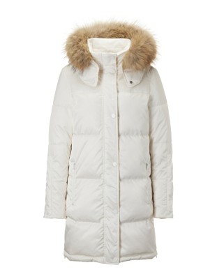 Daunen-Steppjacke mit Kapuze und Pelzbesatz