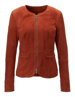 Kragenlose Kurzjacke aus Ziegenvelours-Leder