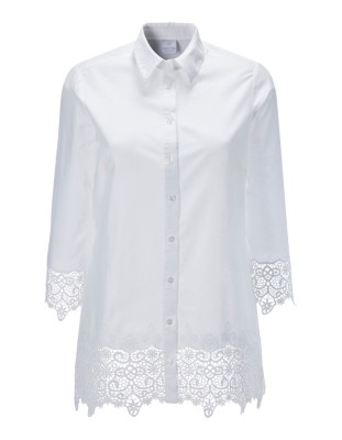 Baumwoll-Bluse mit Spitzen-Abschlüssen