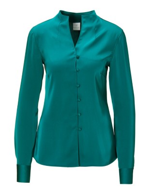 Satinbluse mit Stehkragen und V-Ausschnitt